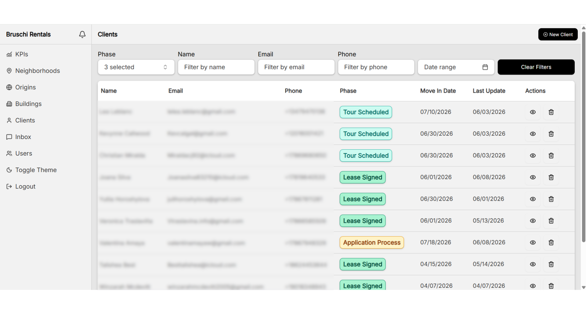 Bruschi Rentals dashboard screenshot 3